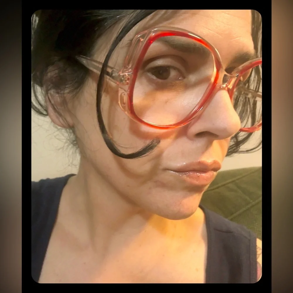 1980’s Vintage Red & Clear Oversized Eyeglasses with Cutouts, Unworn/Deadstock